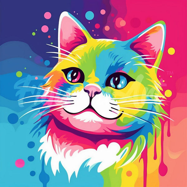 Mini Diamond Painting 25x25cm - Cat Abstract Pop Art Figured'Art UK
