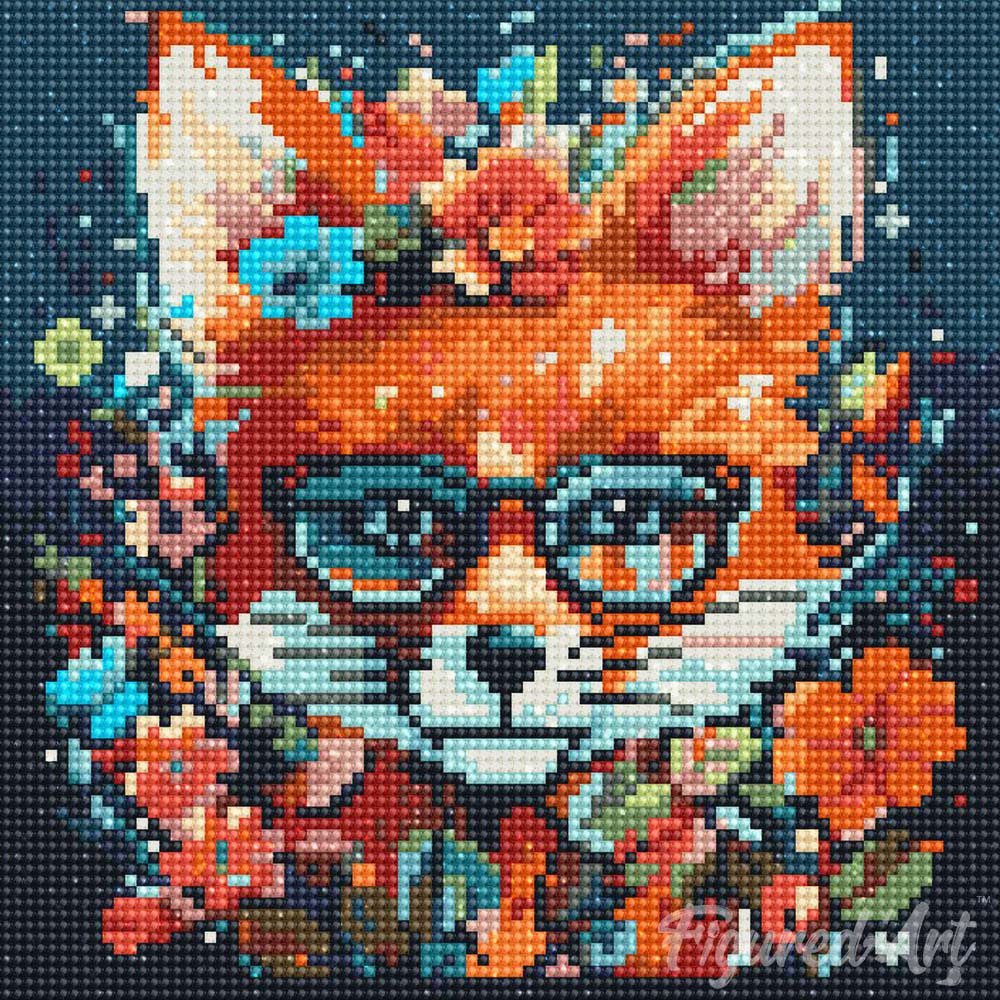 Mini Diamond Painting 25x25cm - Fantasy fox and flowers