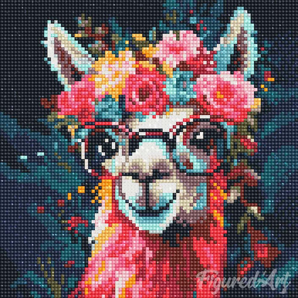 Mini Diamond Painting 25x25cm - Fantasy llama and flowers