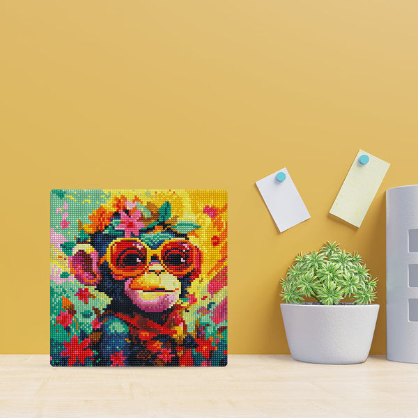 Mini Diamond Painting 25x25cm - Fantasy monkey and flowers