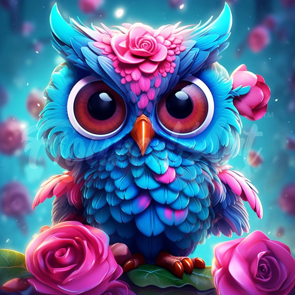 Mini Diamond Painting 25x25cm - Little Blue Owl Figured'Art UK
