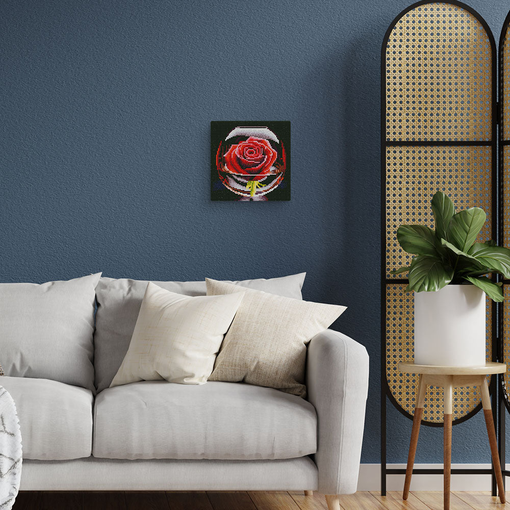 Mini Diamond Painting 25x25cm - Red Rose in the Glass