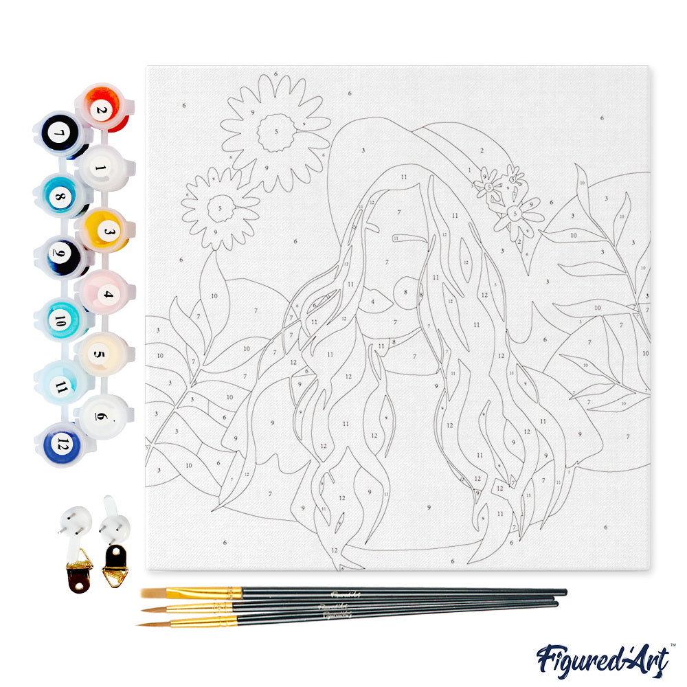 Mini Paint by numbers Abstract Woman and Daisies 20x20cm already framed