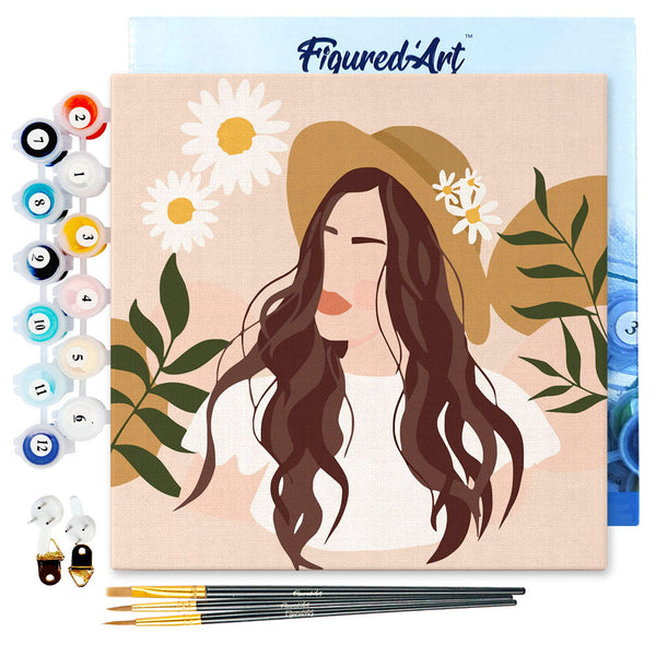 Mini Paint by numbers Abstract Woman and Daisies 20x20cm already framed