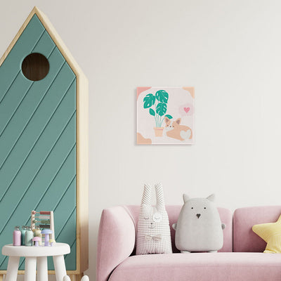 Mini Paint by numbers Little Puppy Loves Monstera 20x20cm already framed