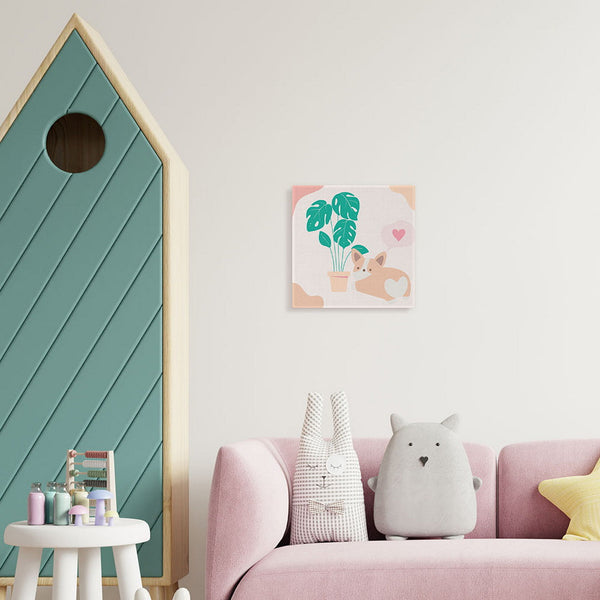 Mini Paint by numbers Little Puppy Loves Monstera 20x20cm already framed