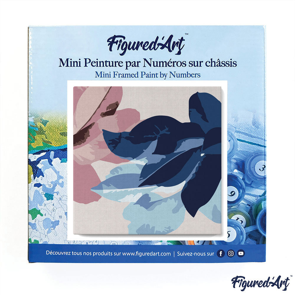 Mini Paint by numbers Pink and Blue Leaves 20x20cm already framed