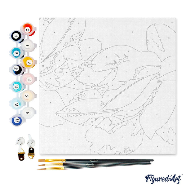 Mini Paint by numbers Pink and Blue Leaves 20x20cm already framed