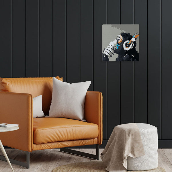 Mini Paint by numbers Monkey wearing headphones 20x20cm already framed