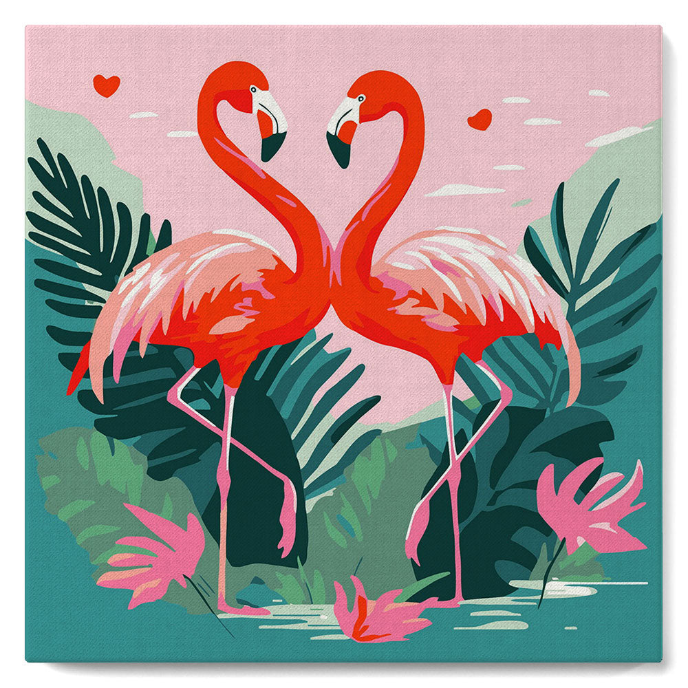 Mini Paint by numbers Tropical Flamingos 20x20cm already framed Figured'Art UK