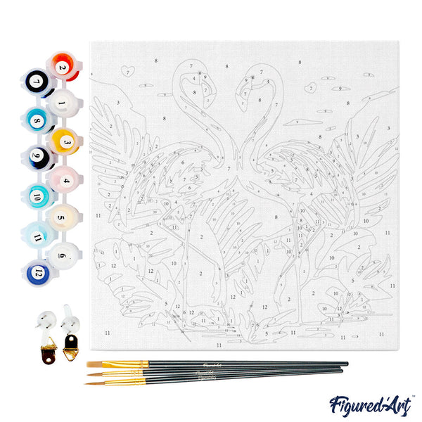 Mini Paint by numbers Tropical Flamingos 20x20cm already framed