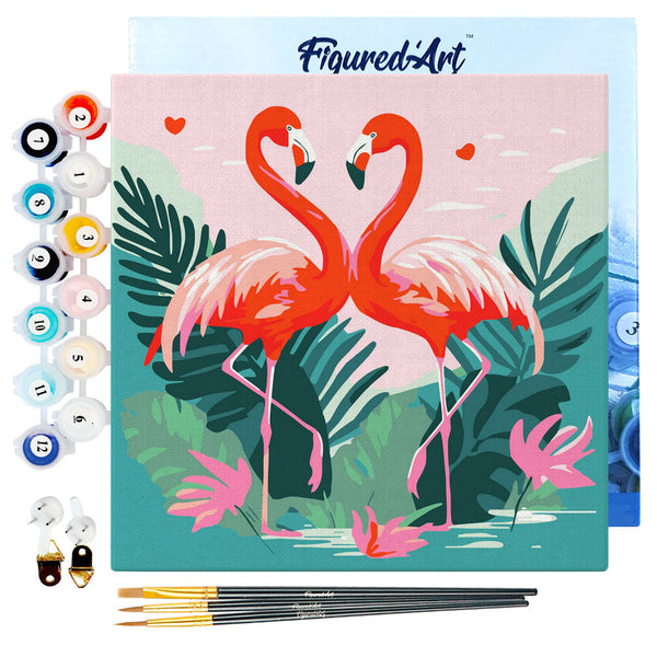 Mini Paint by numbers Tropical Flamingos 20x20cm already framed