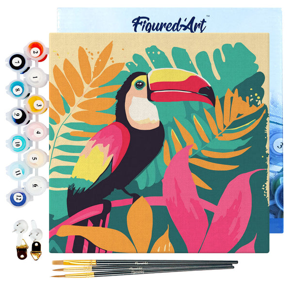 Mini Paint by numbers Tropical Toucan 20x20cm already framed