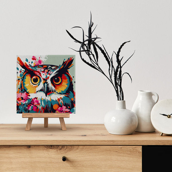 Mini Paint by numbers Fantasy owl with flowers 20x20cm already framed