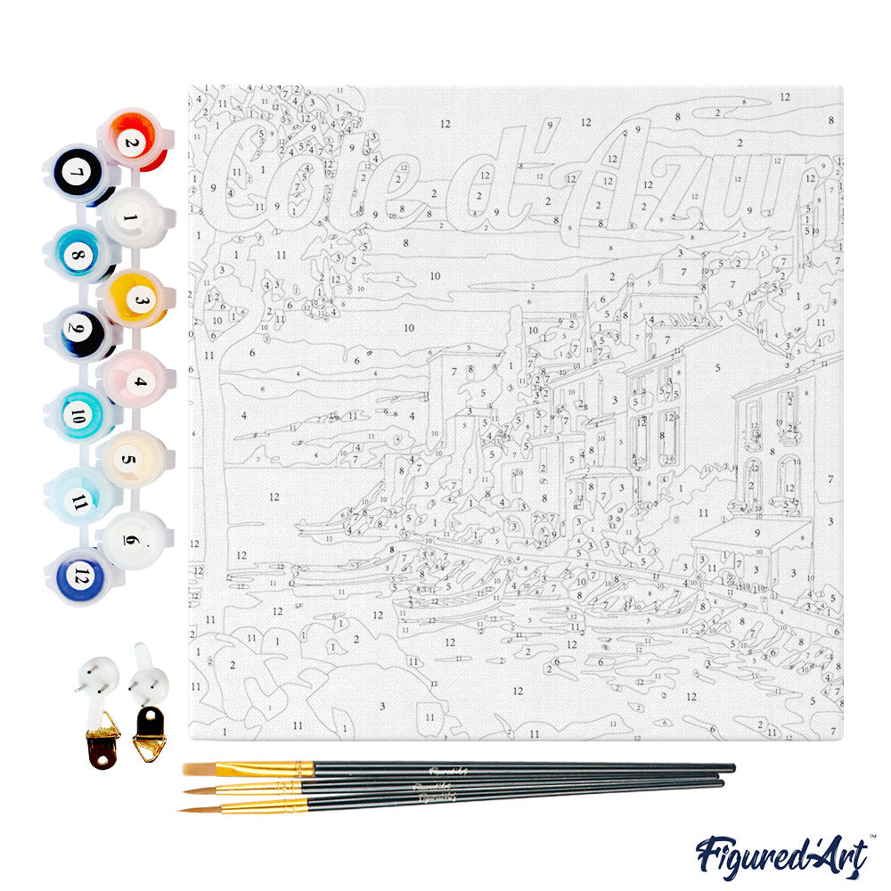 Mini Paint by numbers Travel Poster Cote d'Azur 20x20cm already framed