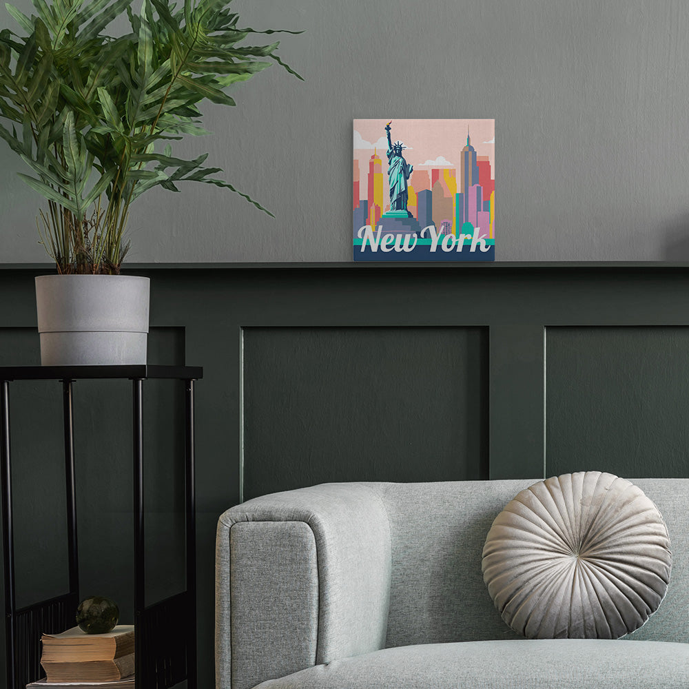 Mini Paint by numbers Travel Poster New York Statue of Liberty 20x20cm already framed