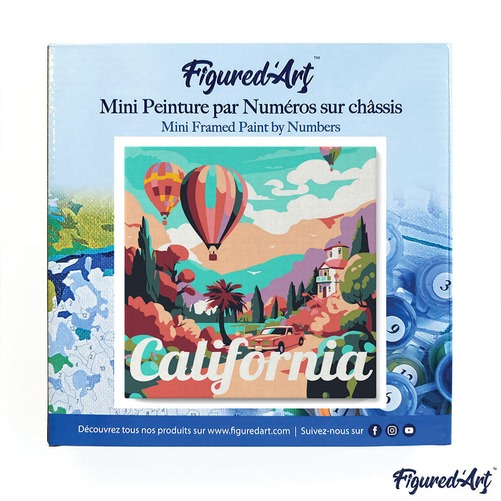 Mini Paint by numbers Travel Poster California Balloons 20x20cm already framed