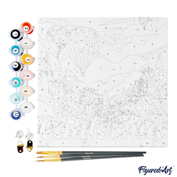 Mini Paint by numbers Travel Poster California Balloons 20x20cm already framed