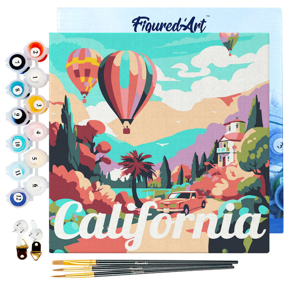 Mini Paint by numbers Travel Poster California Balloons 20x20cm already framed