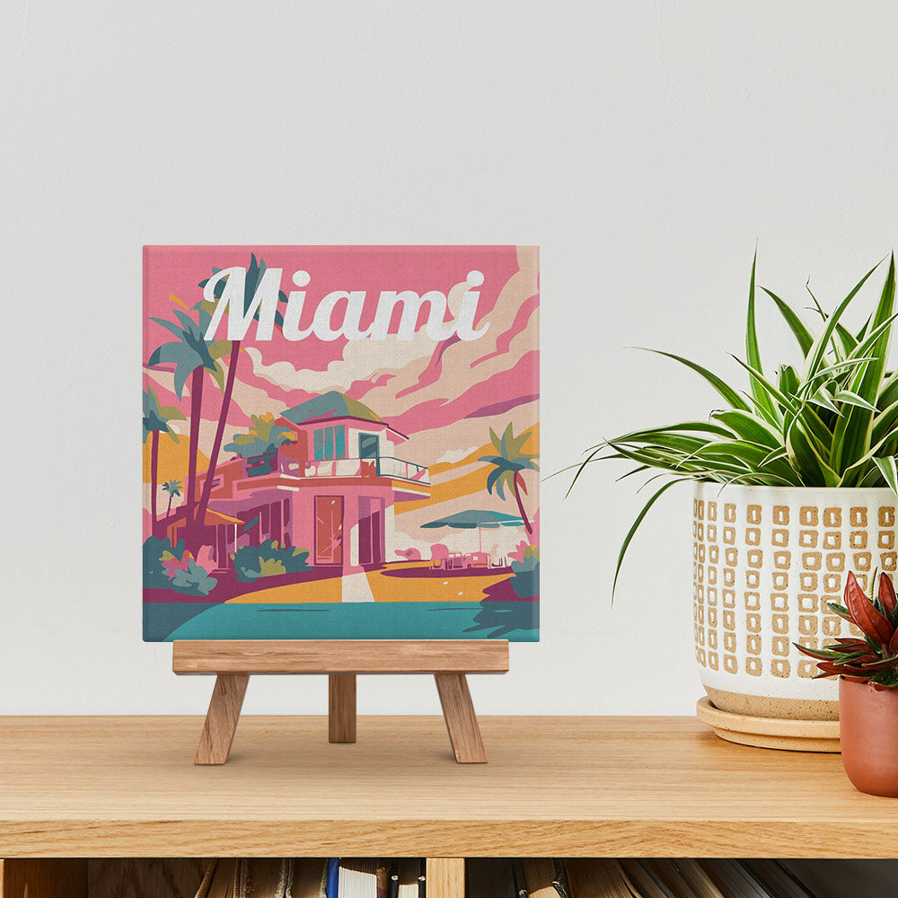 Mini Paint by numbers Travel Poster Miami 20x20cm already framed