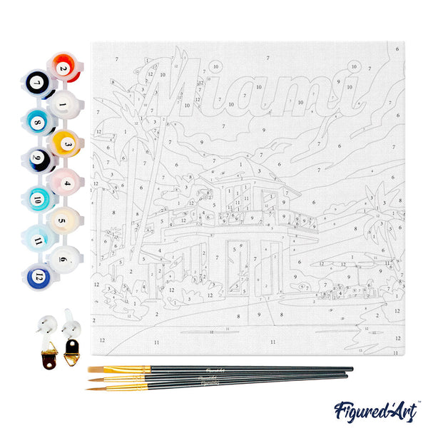 Mini Paint by numbers Travel Poster Miami 20x20cm already framed