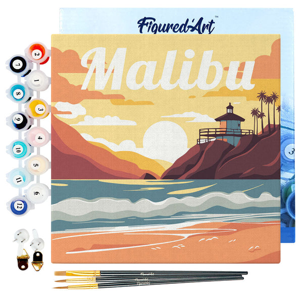 Mini Paint by numbers Travel Poster Malibu 20x20cm already framed
