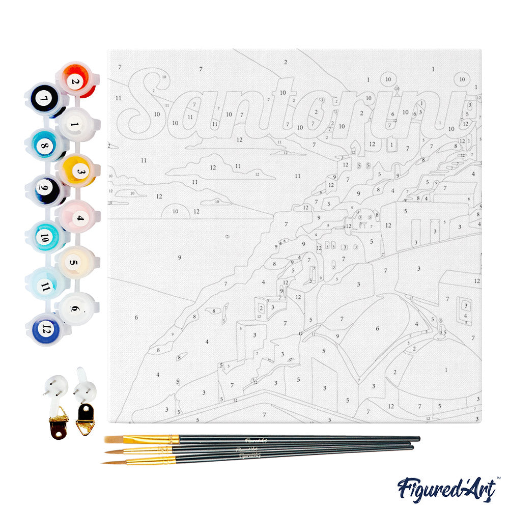 Mini Paint by numbers Travel Poster Santorini Sunset 20x20cm already framed