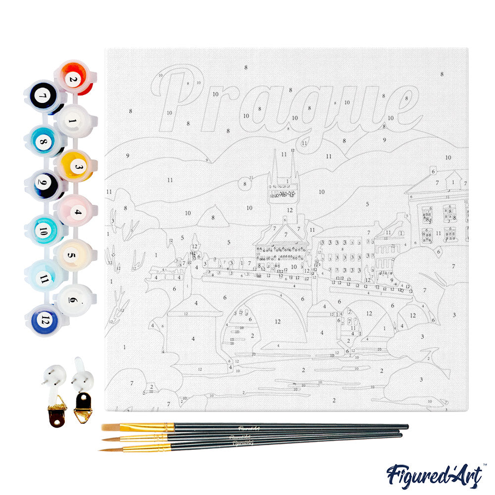 Mini Paint by numbers Travel Poster Prague 20x20cm already framed