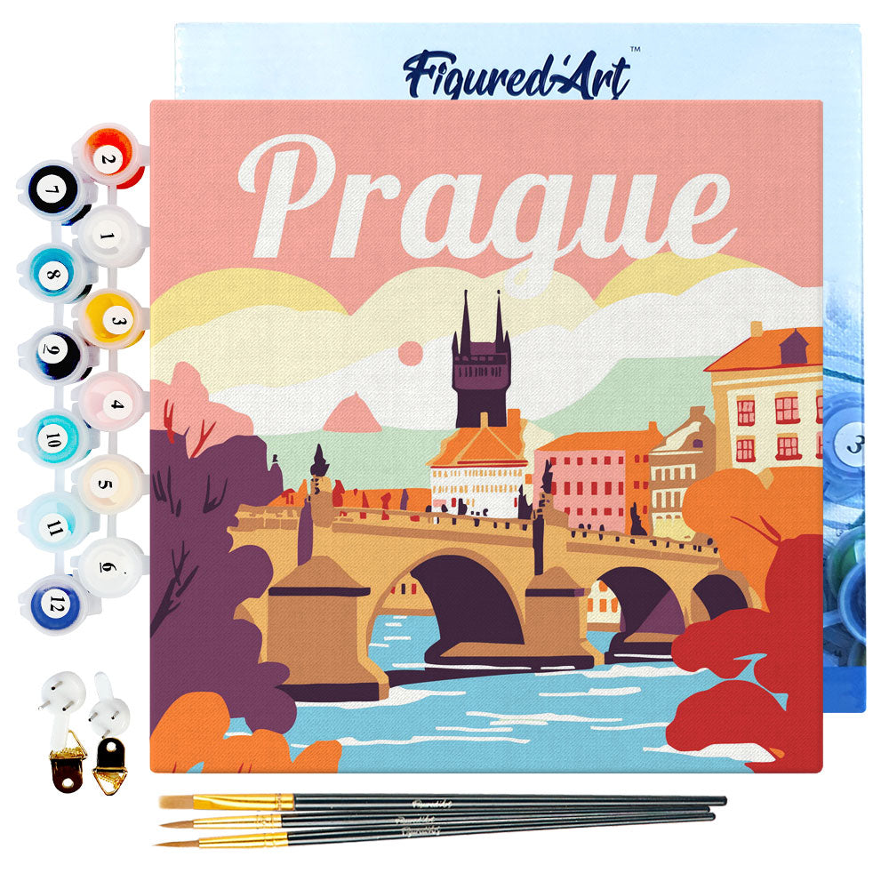 Mini Paint by numbers Travel Poster Prague 20x20cm already framed