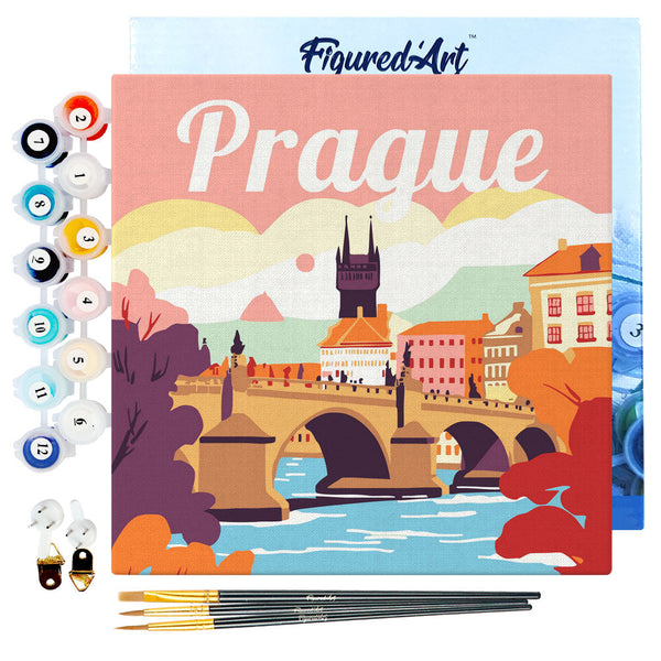 Mini Paint by numbers Travel Poster Prague 20x20cm already framed
