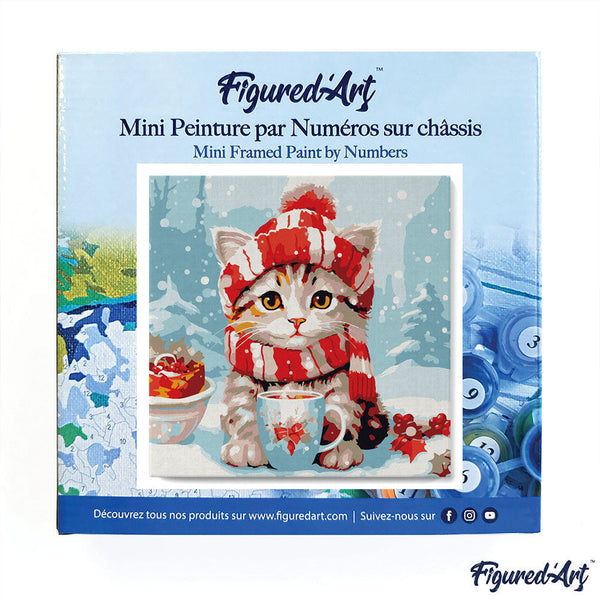 Mini Paint by numbers Cute cat in Red Scarf 20x20cm already framed