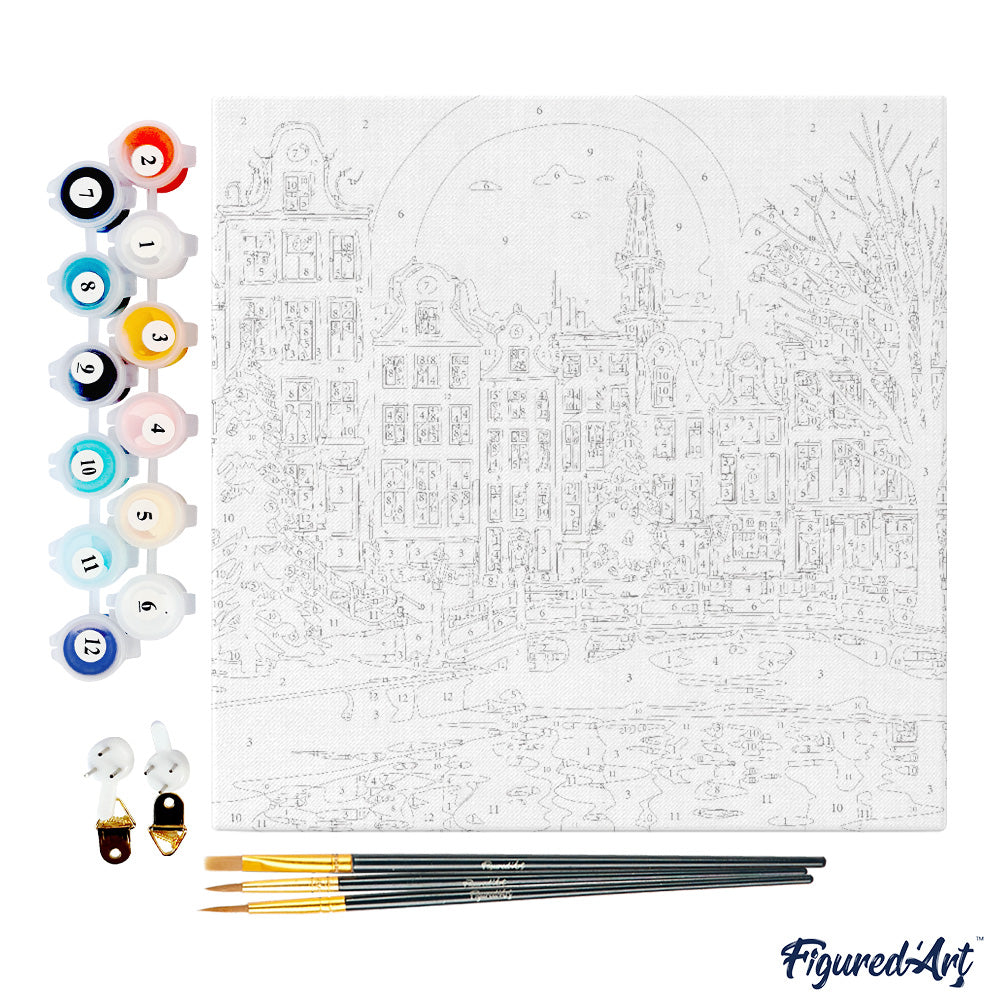 Mini Paint by numbers Christmas in Amsterdam 20x20cm already framed
