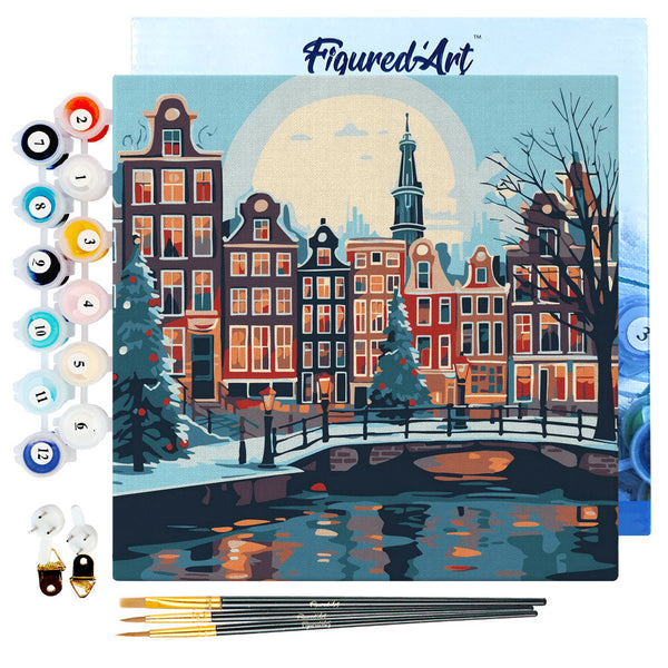 Mini Paint by numbers Christmas in Amsterdam 20x20cm already framed