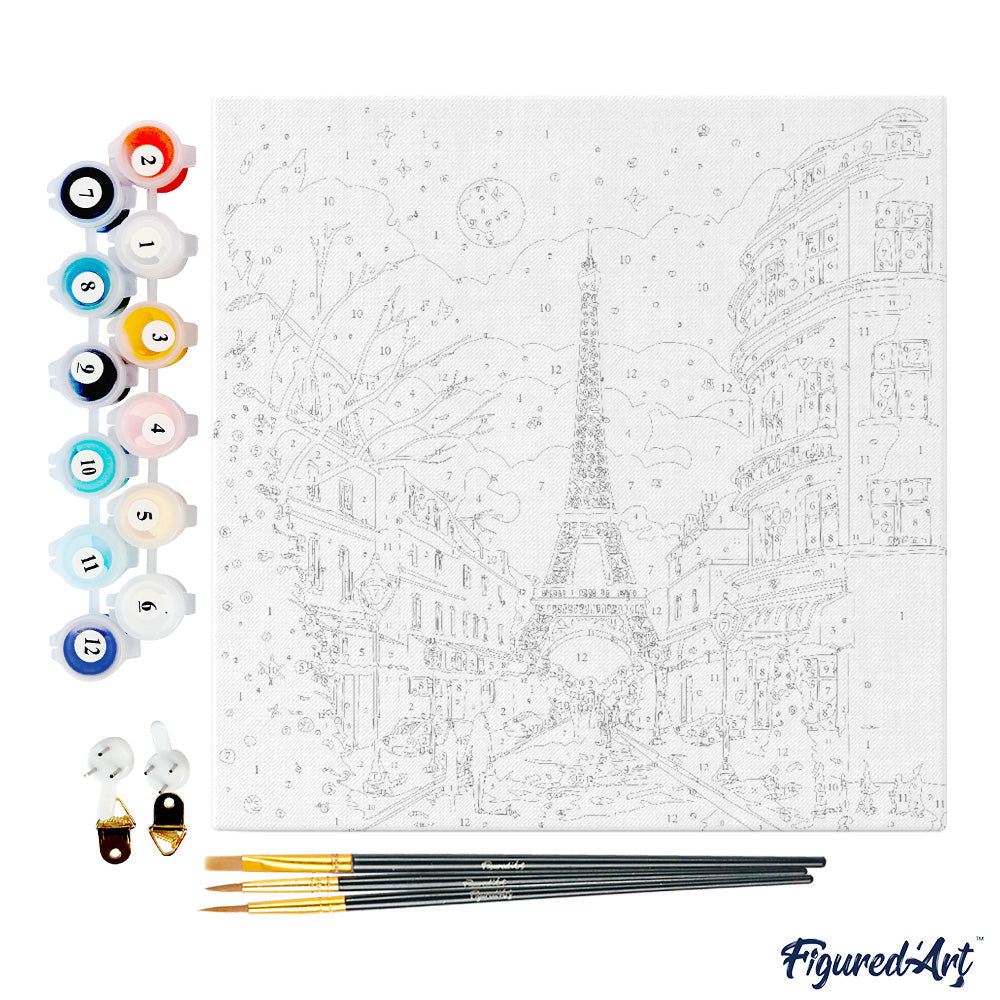 Mini Paint by numbers Christmas in Paris 20x20cm already framed