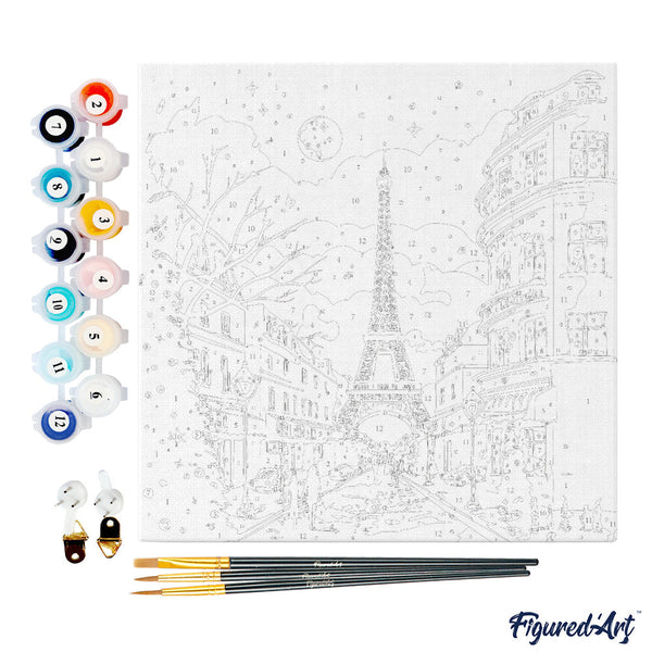 Mini Paint by numbers Christmas in Paris 20x20cm already framed