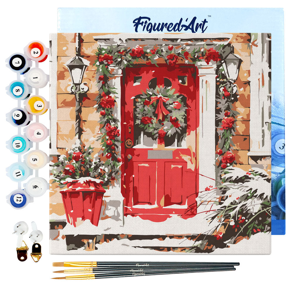 Mini Paint by numbers The Red Door 20x20cm already framed