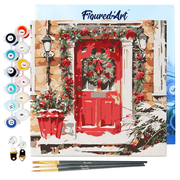 Mini Paint by numbers The Red Door 20x20cm already framed