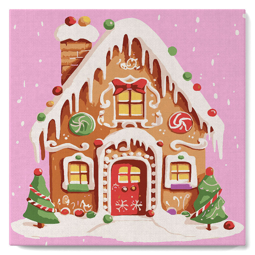 Mini Paint by numbers Gingerbread House 20x20cm already framed Figured'Art UK