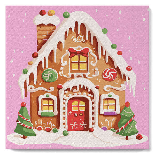 Mini Paint by numbers Gingerbread House 20x20cm already framed Figured'Art UK