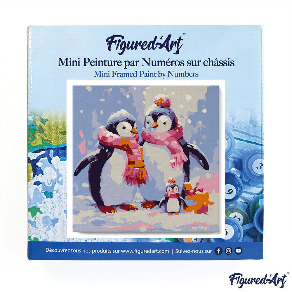 Mini Paint by numbers Penguin Family in Snow 20x20cm already framed