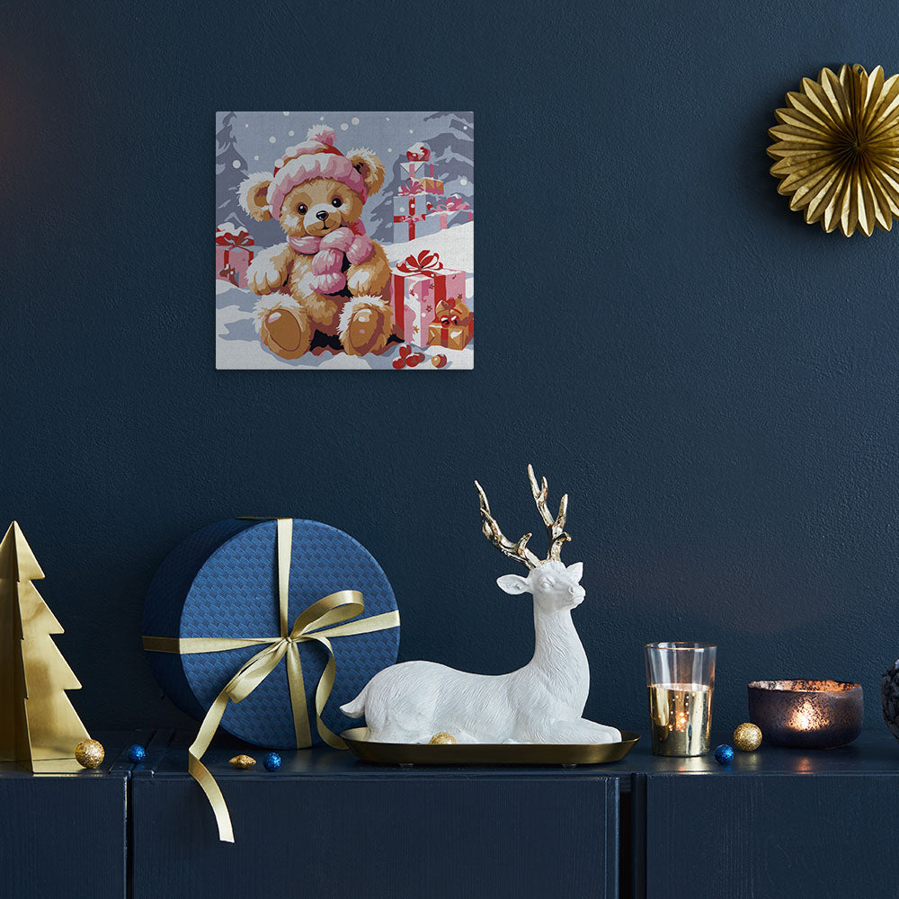 Mini Paint by numbers Teddy Bear and the Gifts 20x20cm already framed