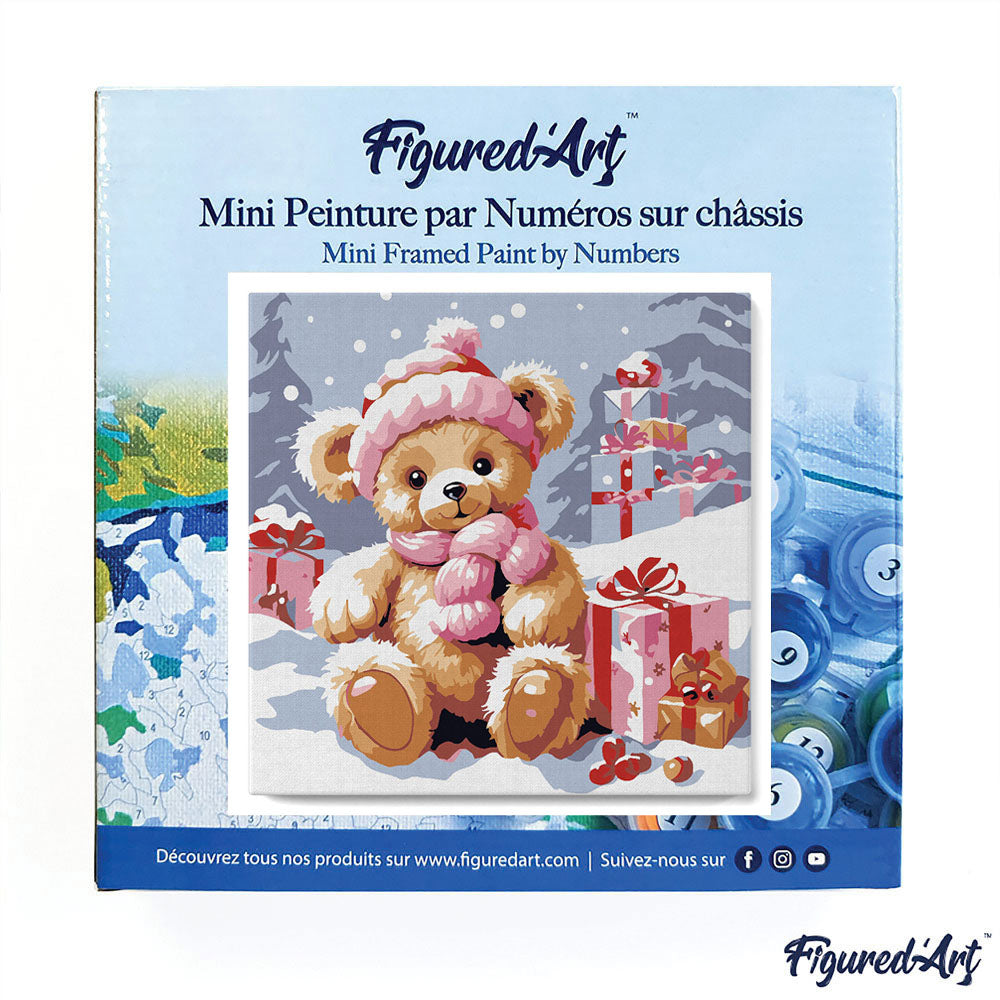 Mini Paint by numbers Teddy Bear and the Gifts 20x20cm already framed