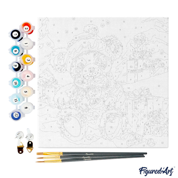 Mini Paint by numbers Teddy Bear and the Gifts 20x20cm already framed